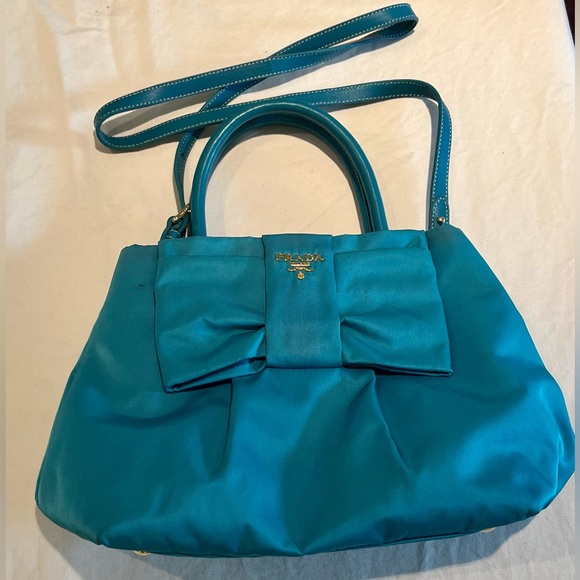 PRADA Tessuto Fiocco Bow Tote | Turquoise - Picture 7 of 7